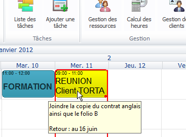 Logiciel Planning Pro - Bulle d'information de la tâche SodeaSoft Planning Pro - Tooltip de la tâche