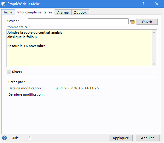SodeaSoft Planning Pro - Remarque détaillée sur une tâche SodeaSoft Planning Pro - Ajout de commentaire