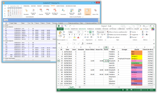 Exporter le planning sur Excel