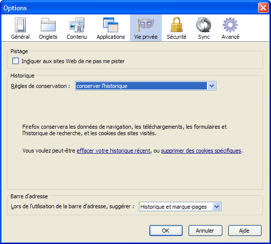 FireFox vie privée cookies