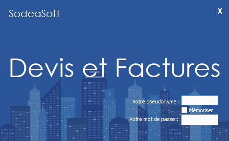 Logiciel SodeaSoft Devis et Factures - Login d'accès