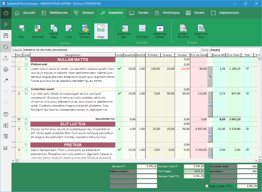 SodeaSoft Devis Factures - Facture en sitation au pourcentage (Options BTP requises)