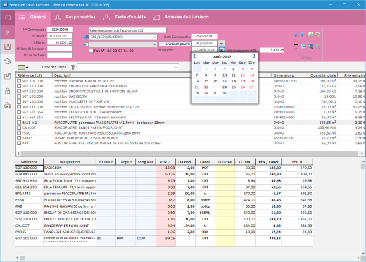 Logiciel SodeaSoft Devis Factures, Contenu d'une commande