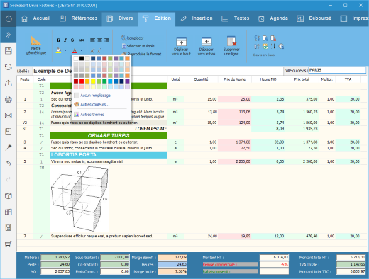 SodeaSoft Devis Facture - Contenu du devis
