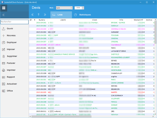 SodeaSoft Devis Facture - Liste des devis par mois