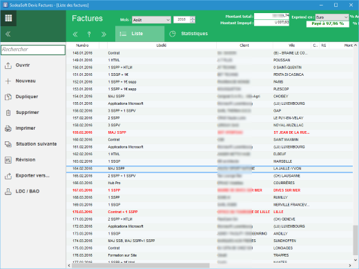 SodeaSoft Devis Factures - Liste mensuelle des factures