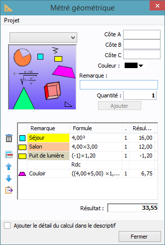 métré de surface du logiciel d'études