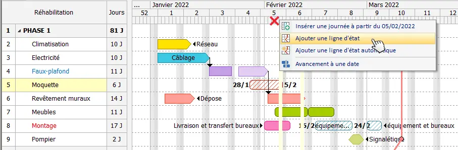 Ajouter une ligne critique au planning Gantt