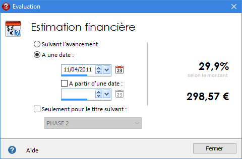 SodeaSoft Gnt Planning - Fenêtre d'interrogation de l'estimation à un instant précis