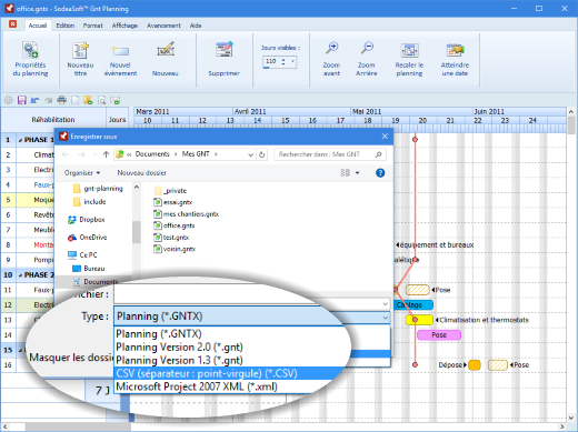 compatibilité avec Microsoft Project et sodeasoft planning gantt