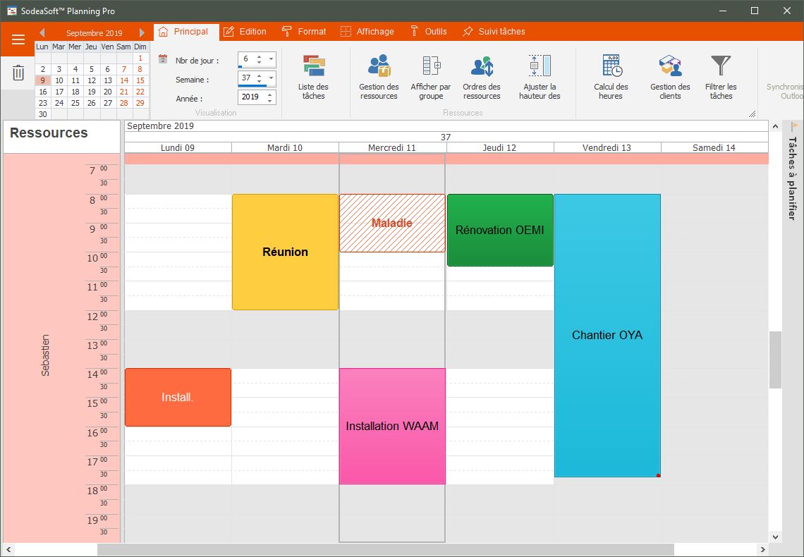 Sodeasoft Planning Pro - Visualisation Agenda par ressource
