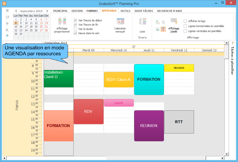 Sodeasoft Planning Pro - Visualisation Agenda par ressource