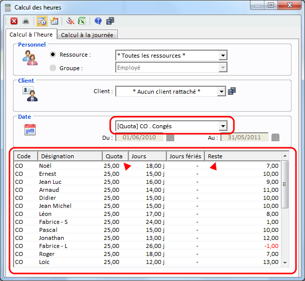 Calcul des congés sur le logiciel de planning