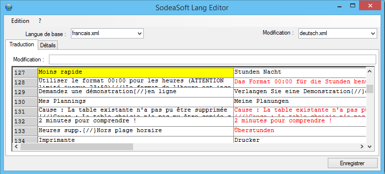 changement des mots du logiciel de planning