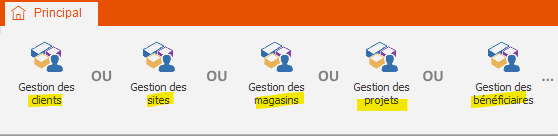 Gestion des clients ou projets ou site selon la configuration du planning