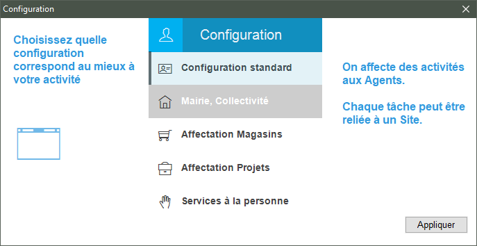 Choix de la configuration du planning