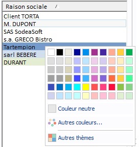 Choix de la couleur du client dans le logiciel de planning