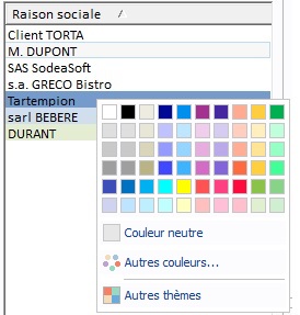 Choix de la couleur du client dans le logiciel de planning