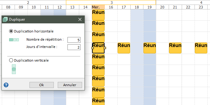 Duplication de tâche horizontalement ou verticalement