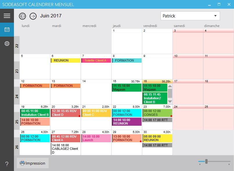 Calendrier Mensuel Plug-in pour le logiciel de Planning Pro