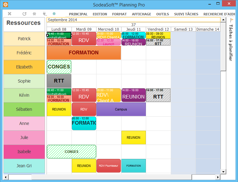 Ecran du planning sur votre PC