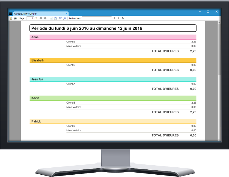 impression PDF du planning par client ou salarié