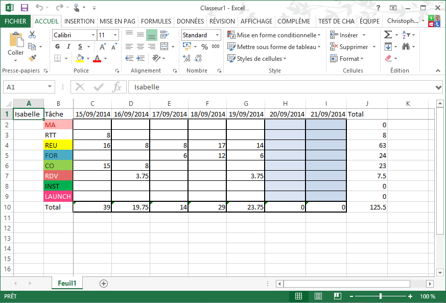 Création automatique du fichier .XLS Excel avec intégration des formules du planning