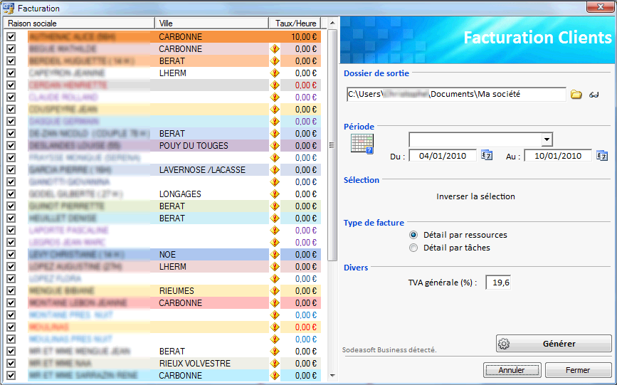 liste des clients du planning à facturer
