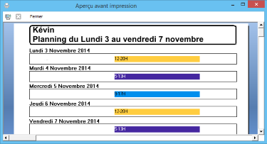 impression du planning horaire du salarié