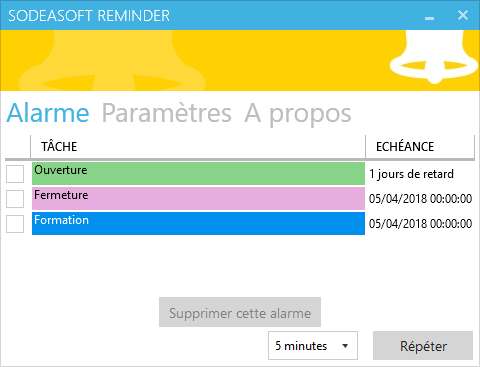 Interface du module d'alerte