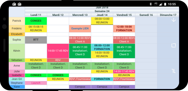 Affichage hebomadaire du planning via le smartphone