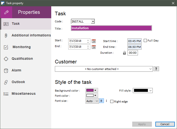 SodeaSoft Planning Pro - Task properties