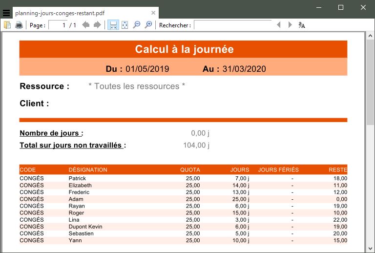 quota des jours de congés restant