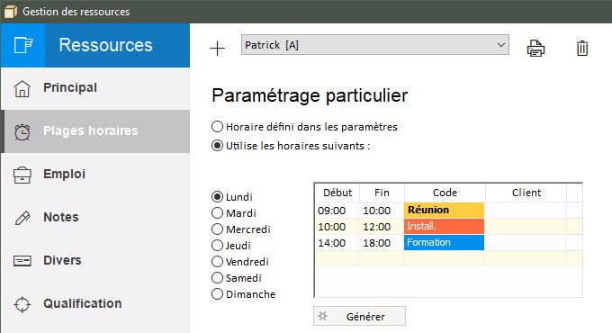 Semaine type d'un salarié dans le logiciel de planning