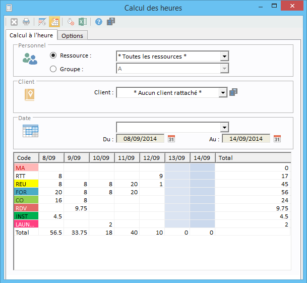 Ventilation des heures du planning sodeasoft