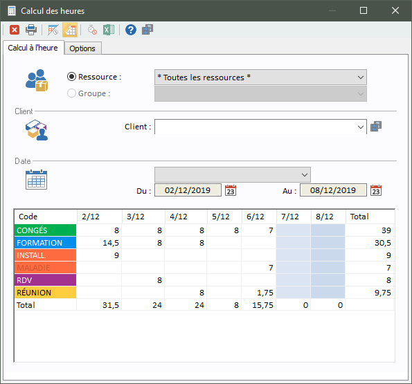 Ventilation des heures du planning sodeasoft