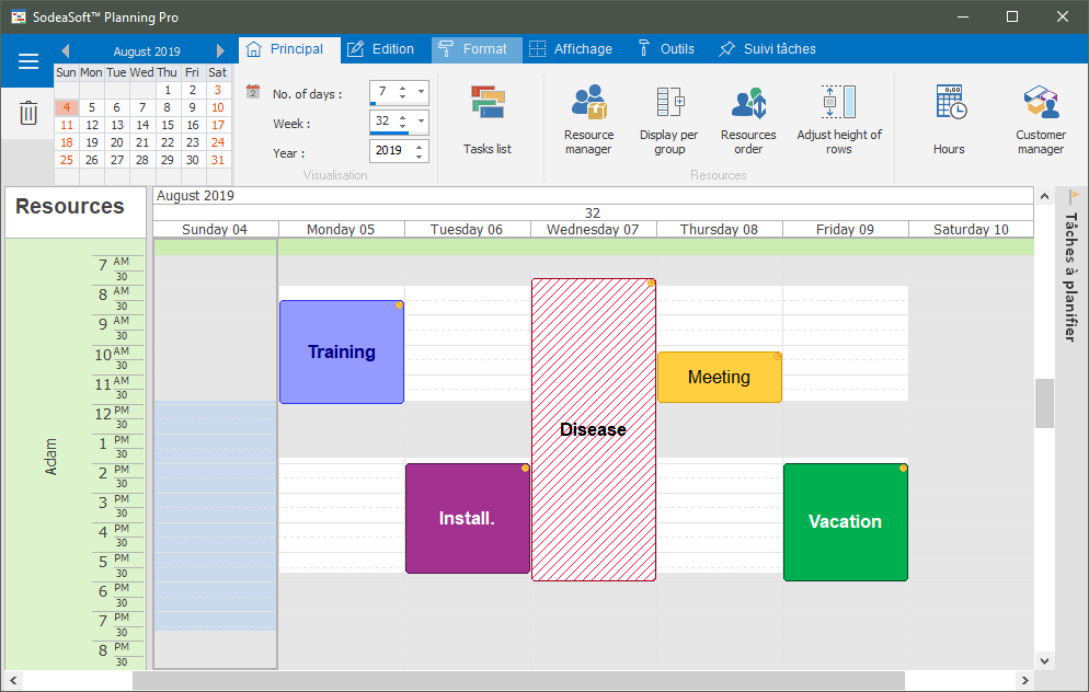 Visualization of the schedule