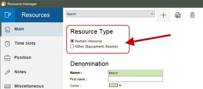 Choix du type de ressources du logiciel de planning