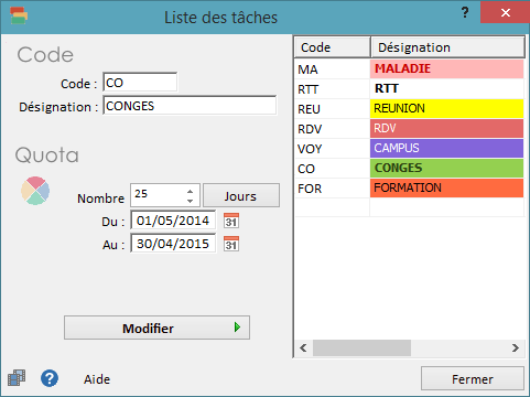 Paramétrage des quota de congés