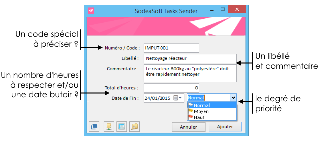 présentation de l'interface de Tasks Sender