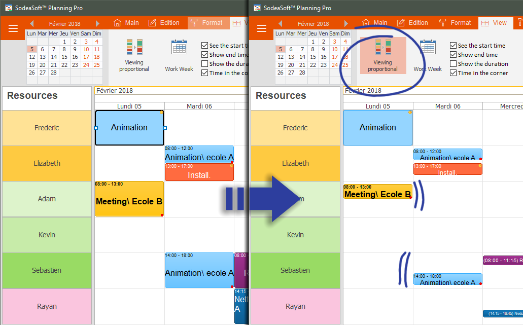 Planning Pro - Visualisation proportionnelle