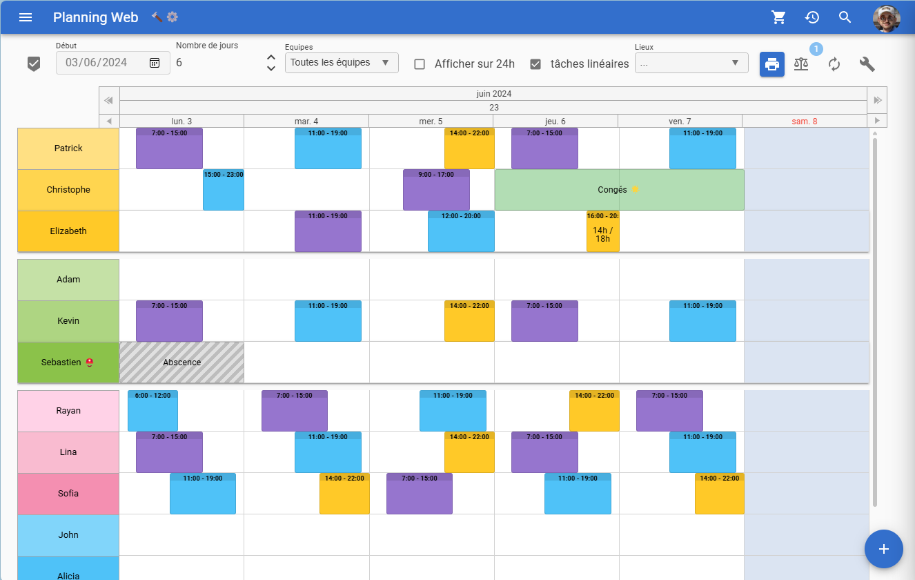 Planning horaire magasin