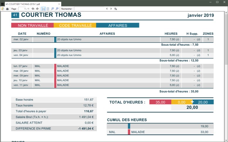 feuille de pointage horaire