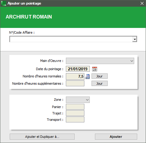 Interface du module de pointage