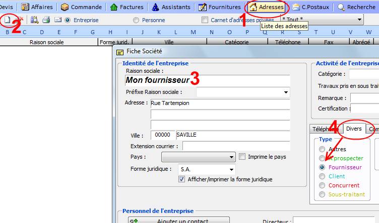 Comment créer l'adresse d'un fournisseur