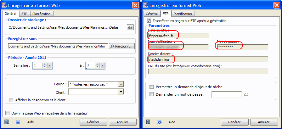 Envoyer son planning sur ses pages Perso