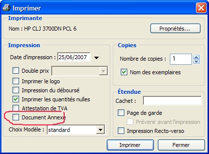 Imprimer un document annexe par devis