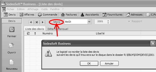 Comment regénérer la liste des devis, factures ou des affaires ?