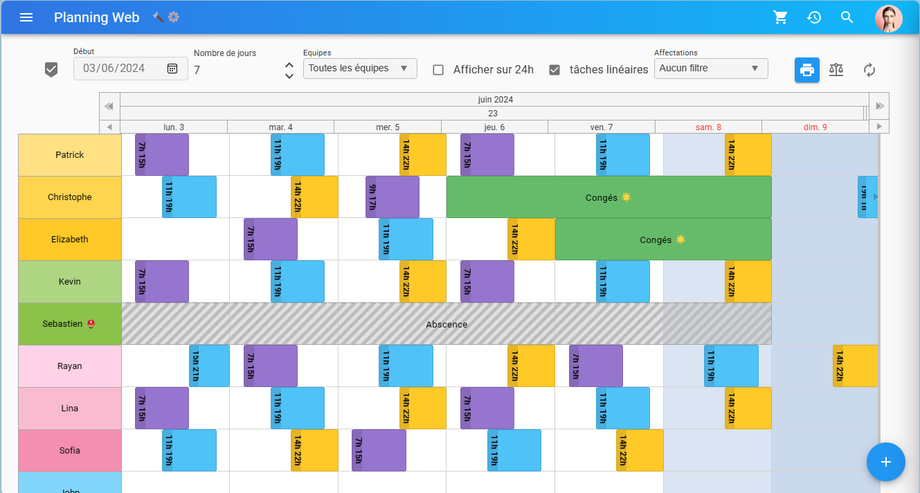 Planning horaire magasin